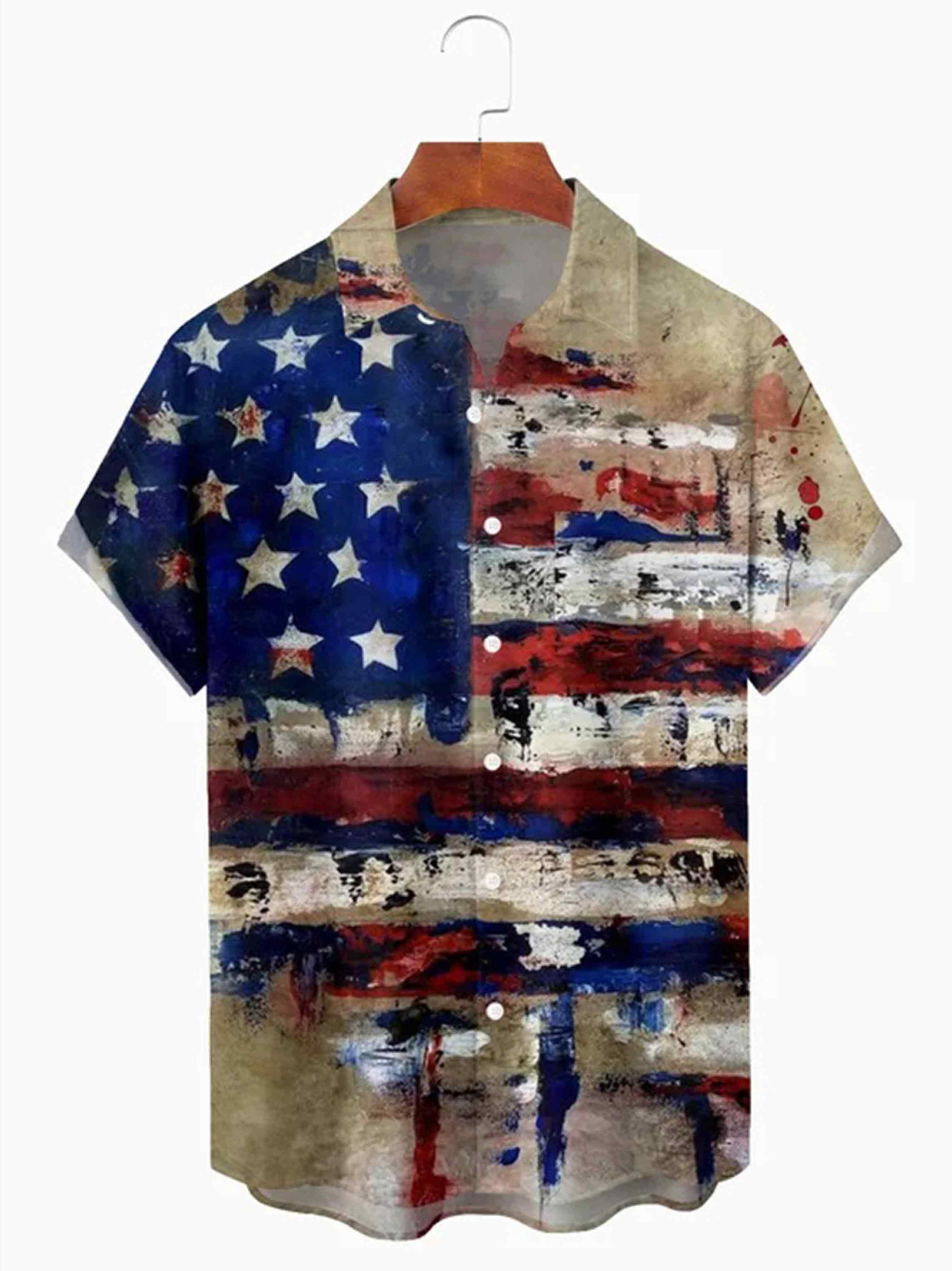 Holiday Vintage Distressed American Button Shirt Independence Day Apparel Patriotic Gifts
