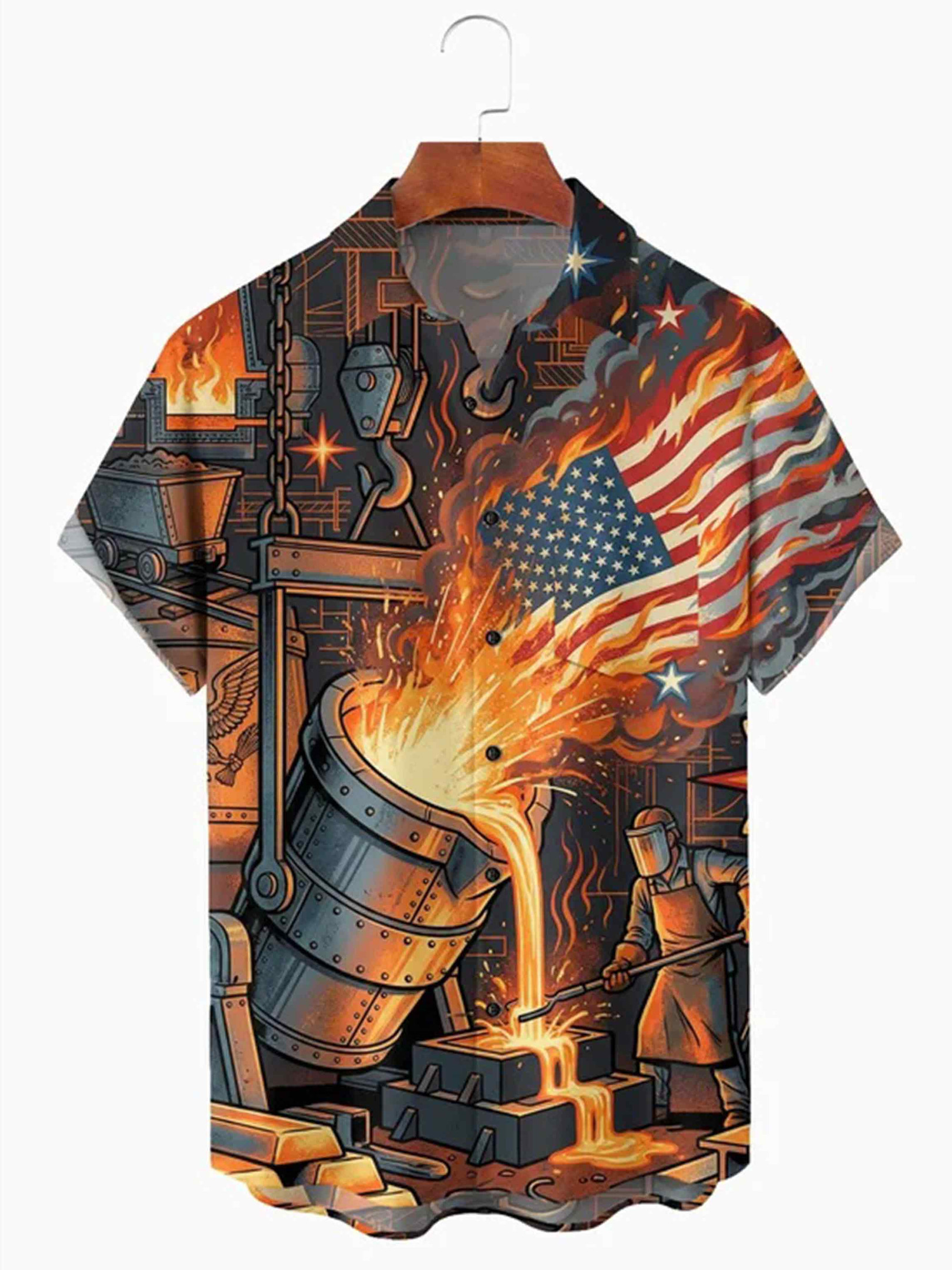 Holiday Vintage Patriotic Industria Button Shirt USA 250 Years Strong Apparel Gift Ideas