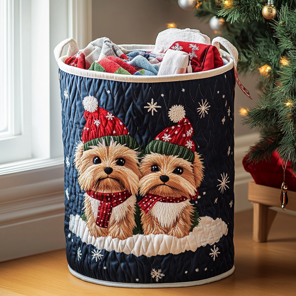 Holiday Whiskers Quilted Laundry Basket Unique Quilted Basket Gift for Holiday Season 2025