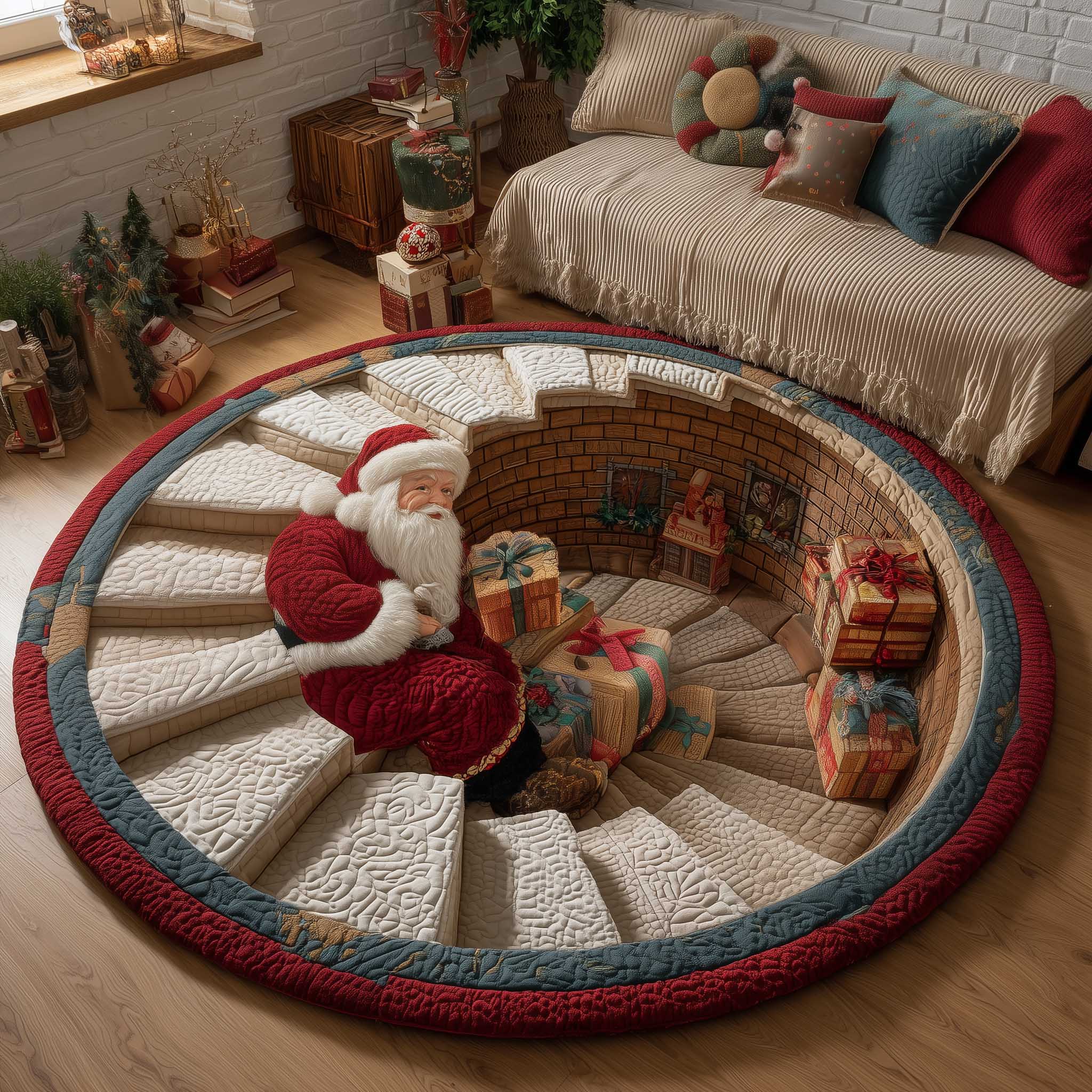 Holiday Workshop Quilted Round Mat Non-Slip Quilted Round Mat for Safety and Style