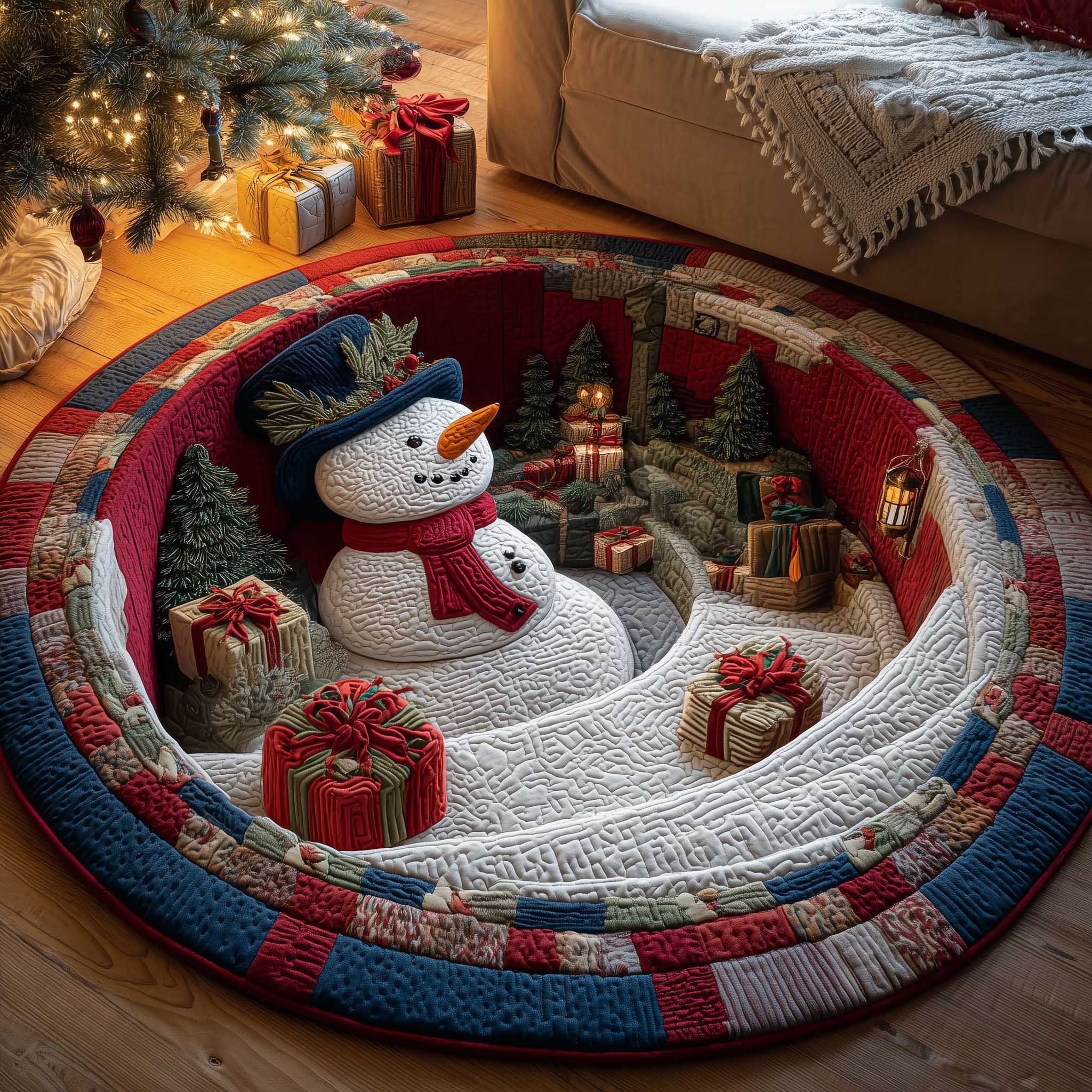Holiday Workshop Quilted Round Mat Soft Cotton Quilted Round Mat for Daily Comfort