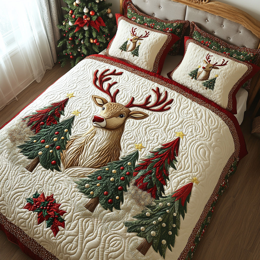 Holly Antlers Quilted Bedding Set Home Comfort Bedding Set That Everyone Will Love