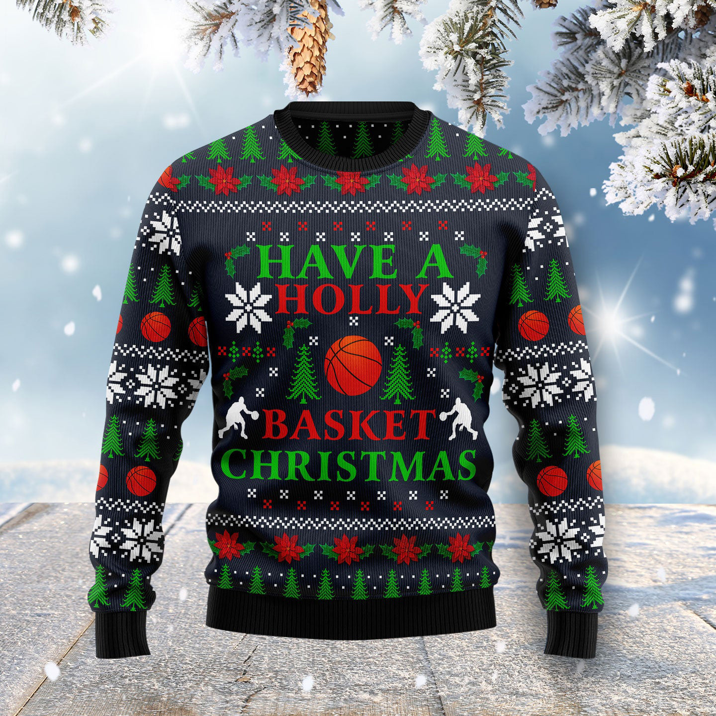 Holly Basket Basketball Christmas Ugly Christmas Sweater Festive Clothing Basketball Lover Gift