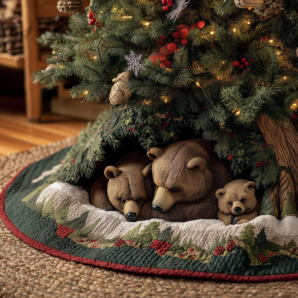 Holly Bear Hideaway Christmas Quilted Tree Skirt Holiday Home Decor Bear Theme Gifts