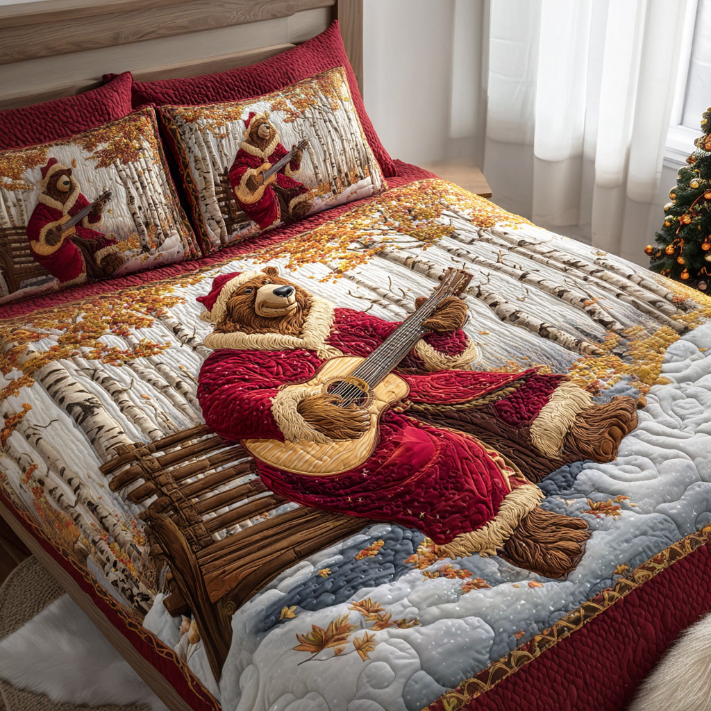 Holly Berry Bear Quilted Bedding Set Holiday Season Duvet Cover Set Christmas Giving Ideas For Families