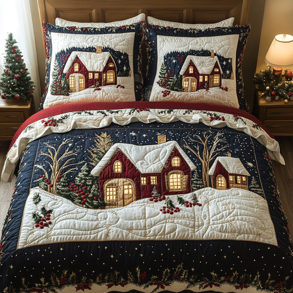 Holly Berry Haven Quilted Bedding Set King Comforter Sets Festive Christmas Gift For Parents