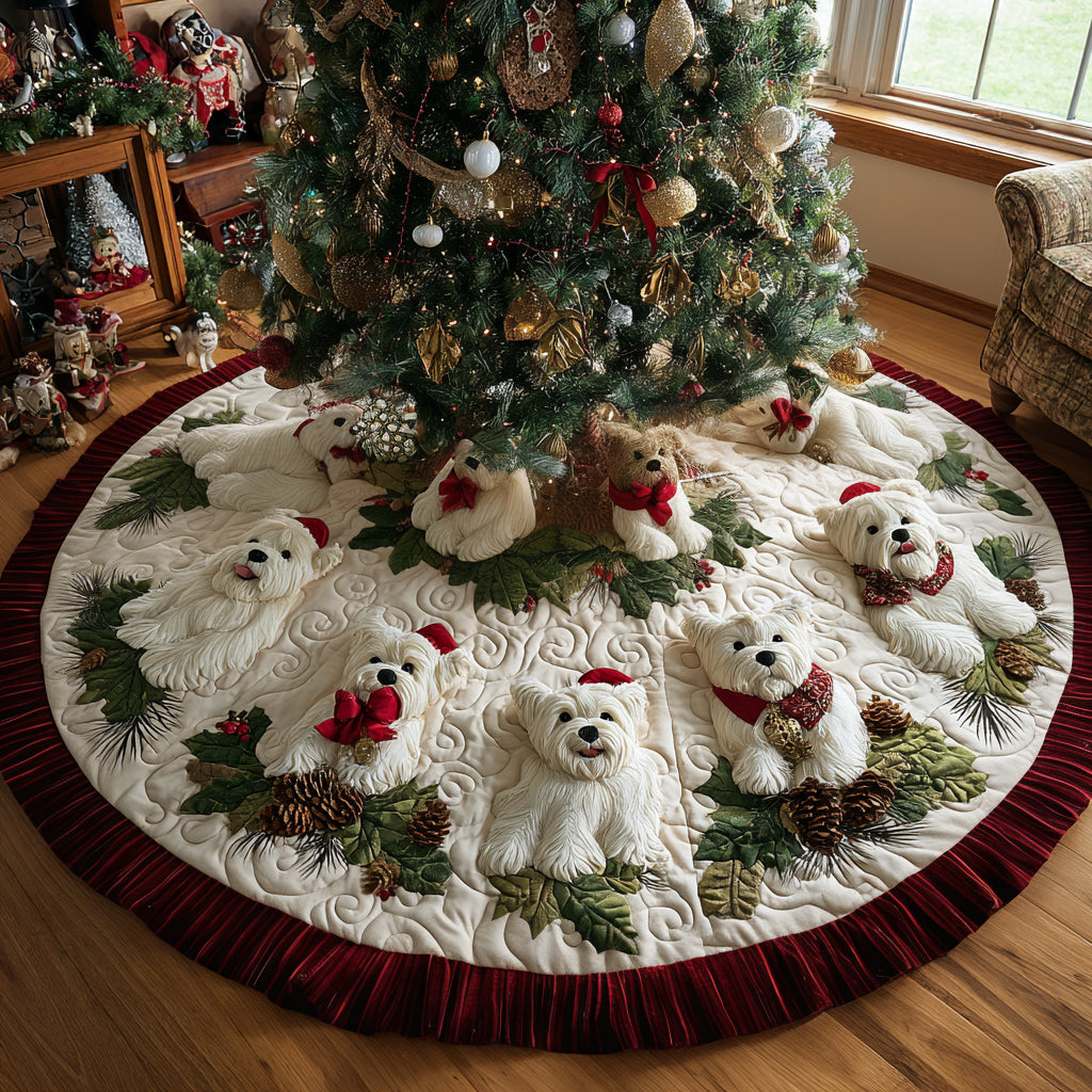 Holly Berry Westie Quilted Christmas Tree Skirt Xmas Tree Decor Gifts For People Who Love Dogs