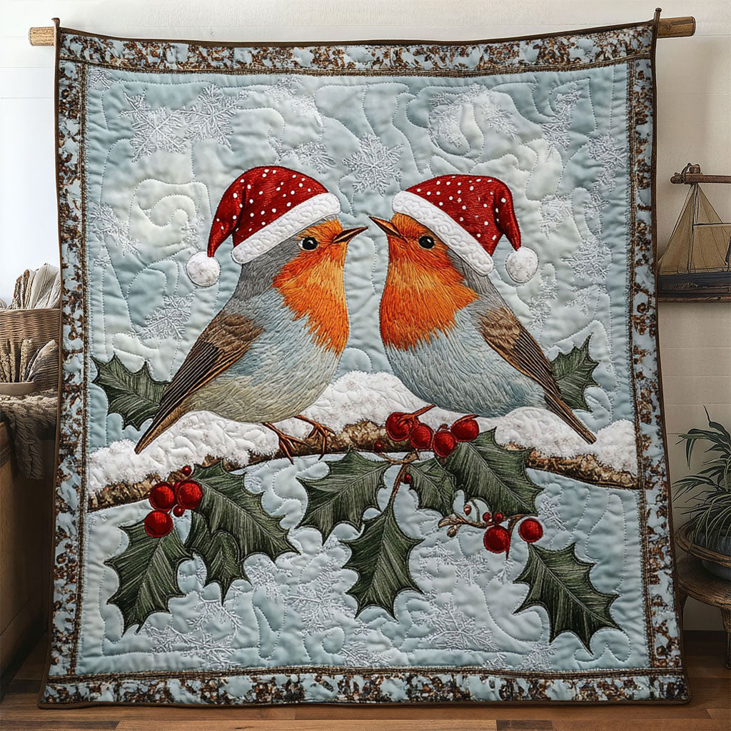 Holly Branch European Robin Quilt Beautiful Quilt Blanket Gift for Cozy Living
