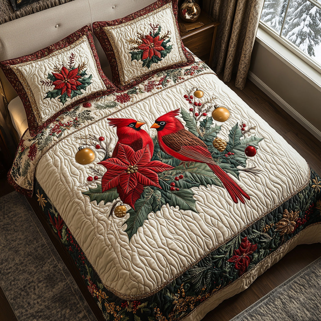 Holly Cardinals Quilted Bedding Set Best Comforter Sets Cardinal Gifts For Dad
