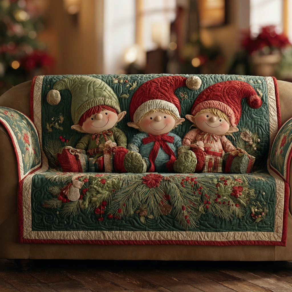 Holly Christmas Elf Quilted Sofa Cover Christmas Sofa Cover Christmas Gifts For Grandparents