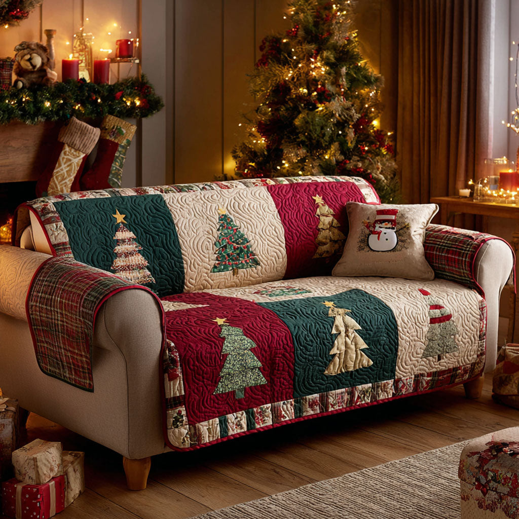 Holly Cottage Quilted Sofa Cover Holiday Couch Covers Family Holiday Gifts