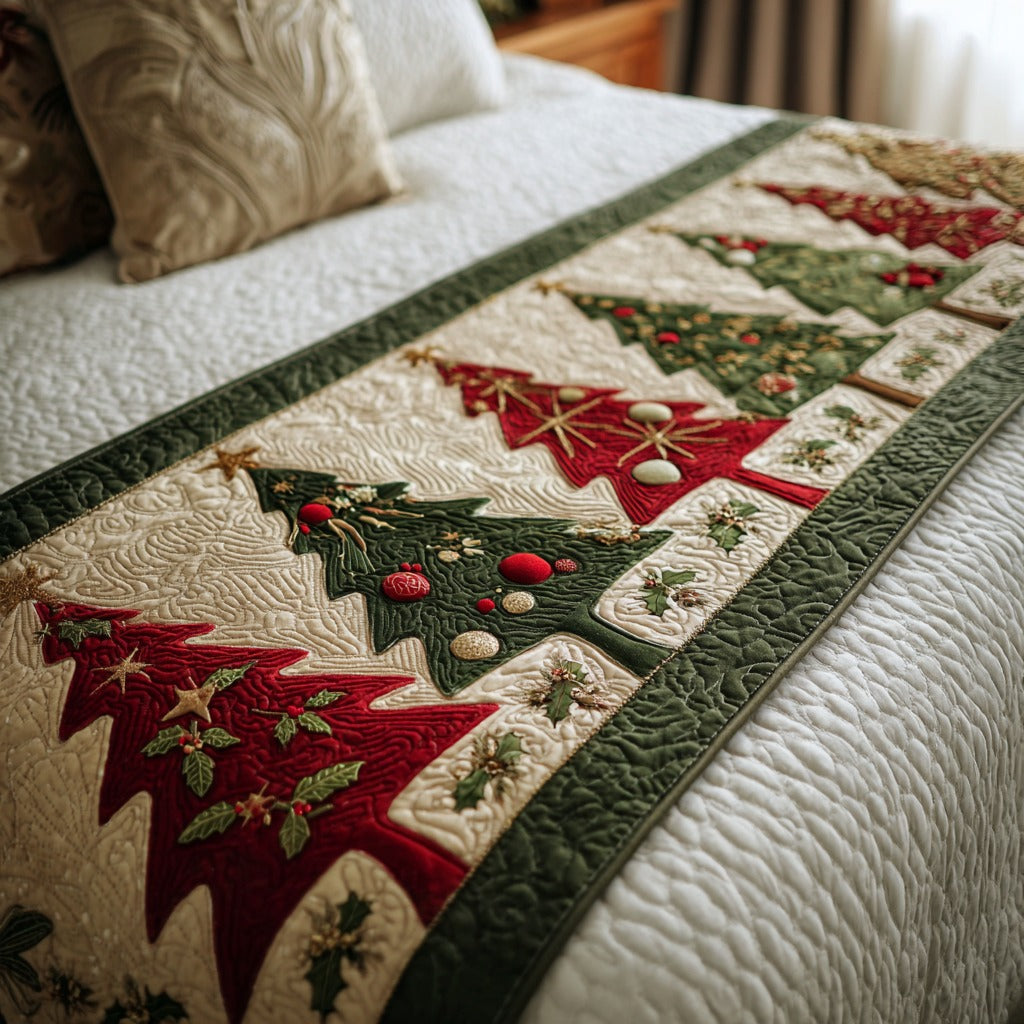 Holly Forest Quilted Bed Runner Christmas Bed Scarf Family Christmas Gifts