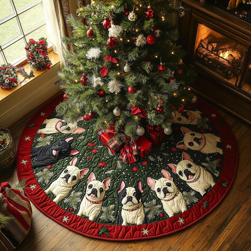 Holly Frenchie Glow Quilted Christmas Tree Skirt Xmas Tree Decor Frenchie Christmas Presents