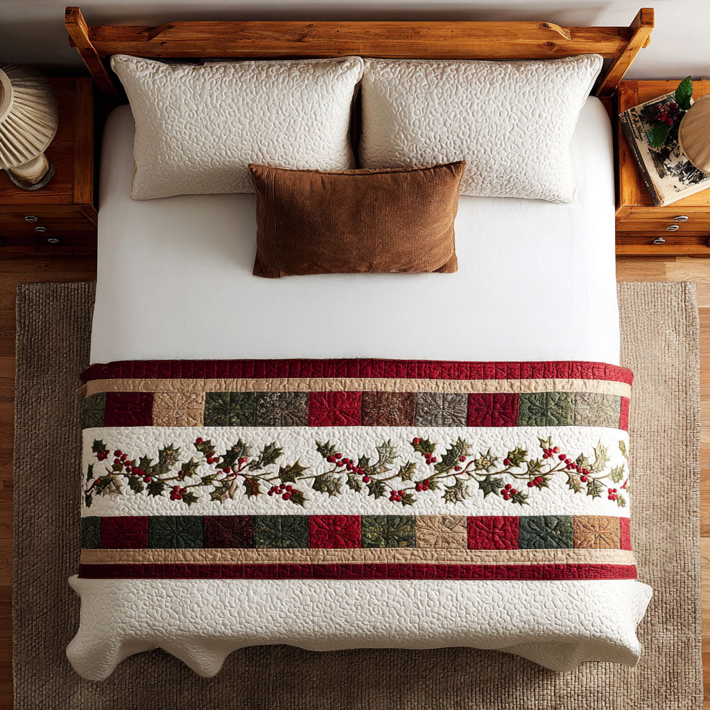 Holly Glow Nights Quilted Bed Runner Holiday Bed Runner Family Christmas Presents