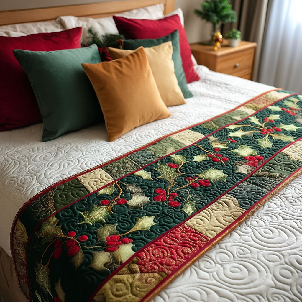 Holly Harmony Quilted Bed Runner Christmas Bedding Ideas Secret Santa Gift Ideas