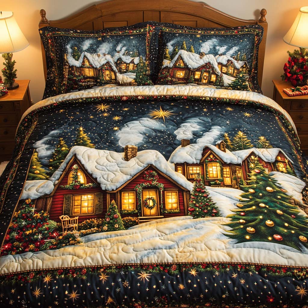Holly Hill Village Quilted Bedding Set Twin Bed Sheets Holiday Cheer Gift For Brother