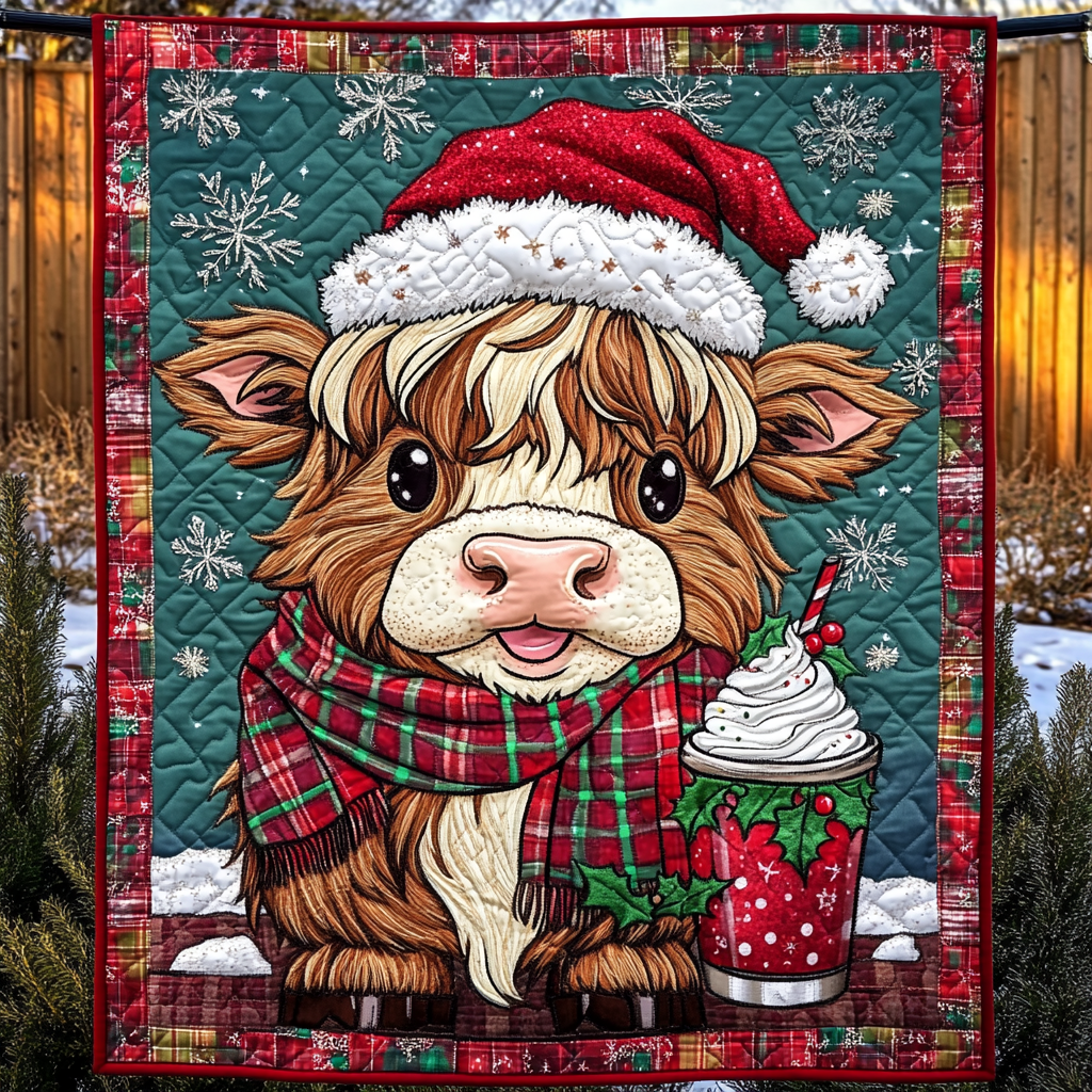 Holly Hooves Delight Quilted Blanket Gift For Cow Lover