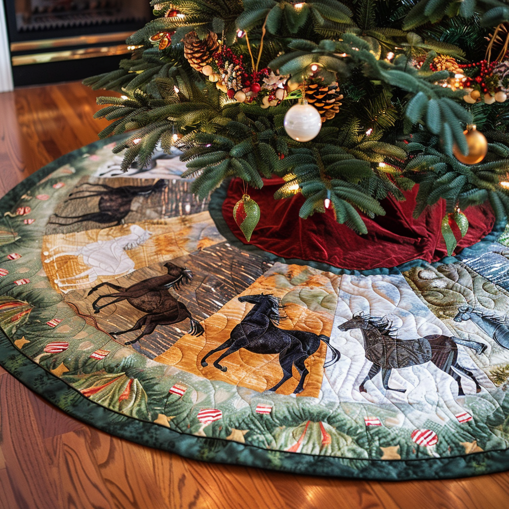 Holly Horse Christmas Quilted Tree Skirt Exclusive Christmas Tree Skirt Merch Collection