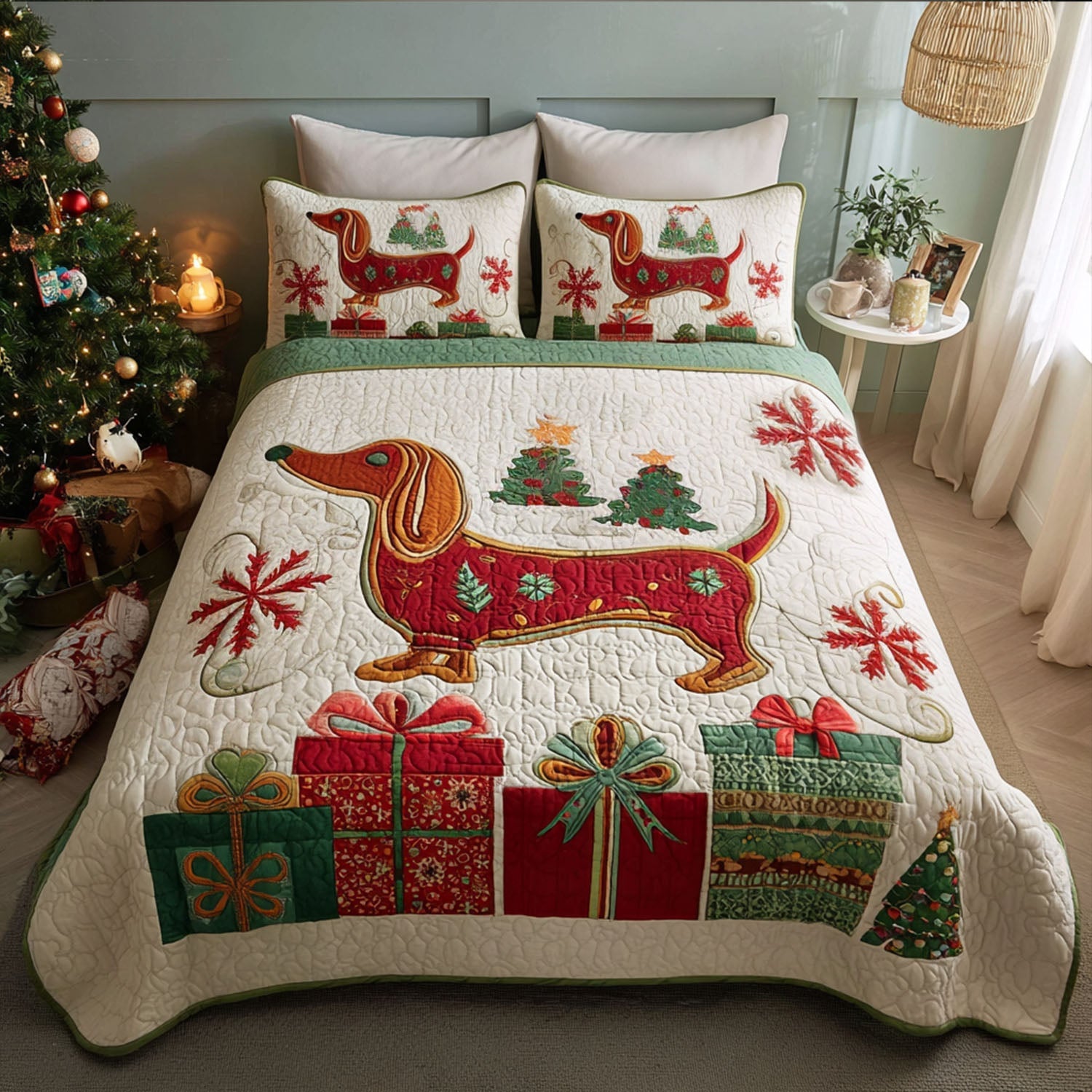 Holly Hound Quilted Bedding Set Luxury Comforter Gift Set for Him or Her