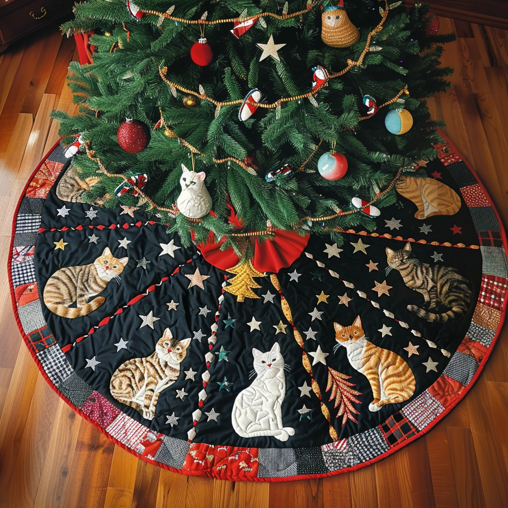 Holly Jolly Cats Christmas Quilted Tree Skirt Beautiful Tree Skirt to Complete Your Christmas Look