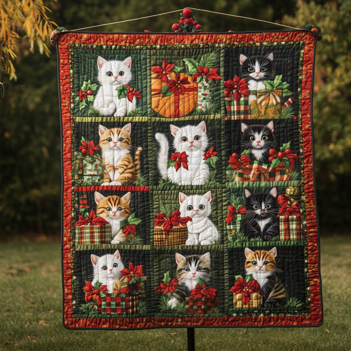 Holly Jolly Cats Quilted Blanket Cat Gifts For Cat Lovers