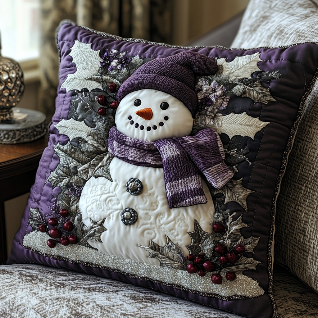 Holly Jolly Cheer Quilted Pillow Case Holiday Season Cushion Cover