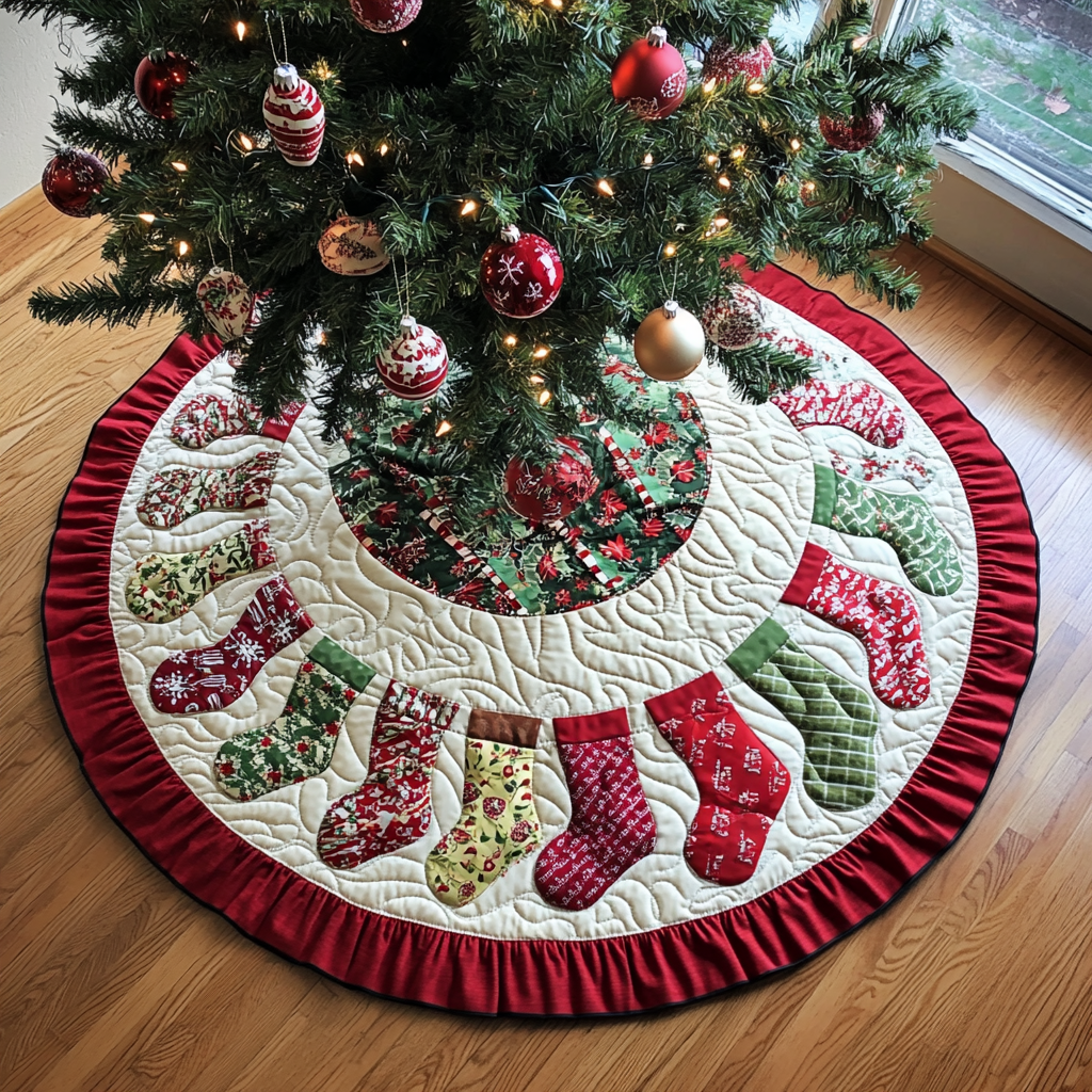 Holly Jolly Christmas Quilted Tree Skirt Perfect Holiday Gift for Home Decor Lovers