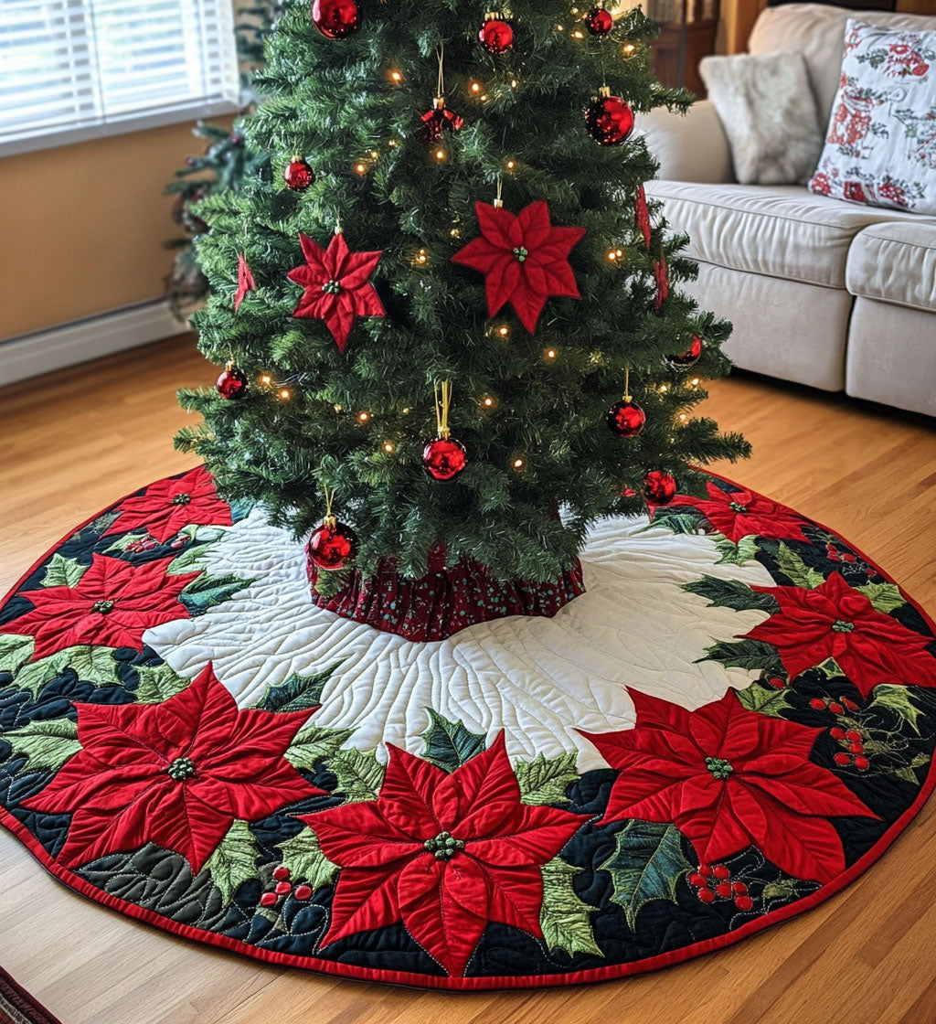 Holly Jolly Comfort Quilted Christmas Tree Skirt Christmas Tree Base Cover Best Holiday Gifts 2025