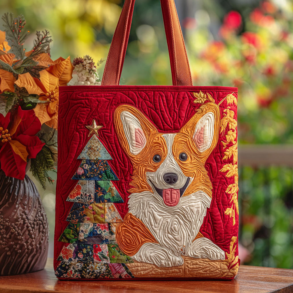 Holly Jolly Corgi Quilted Tote Bag Presents For Dod Lovers Person