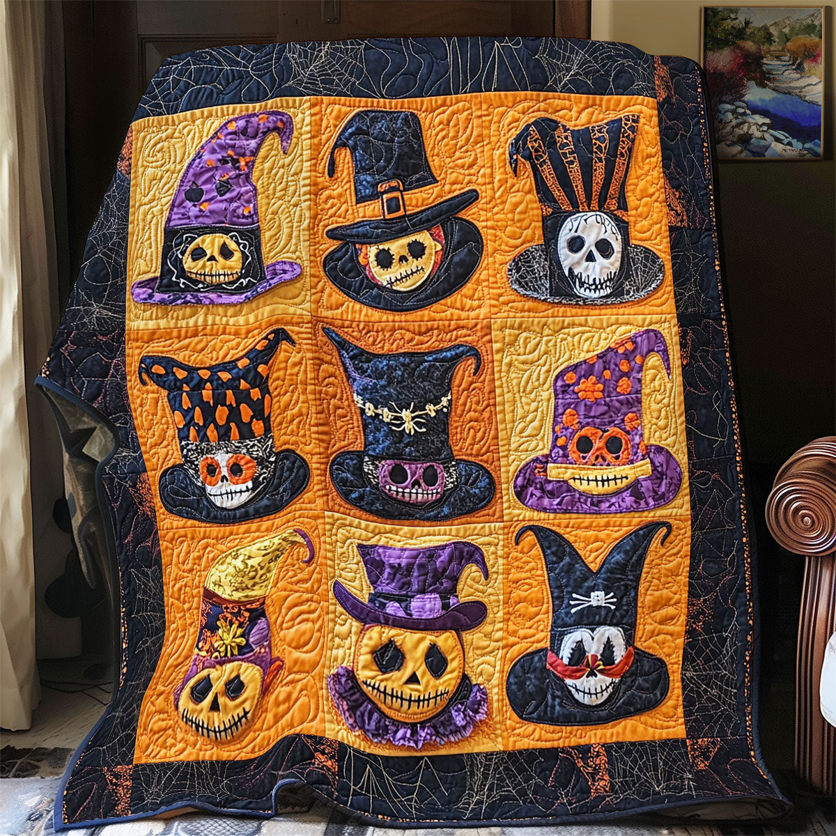 Holly Jolly Hats Quilt Best Decoration Gift For Friends and Family on Halloween Day