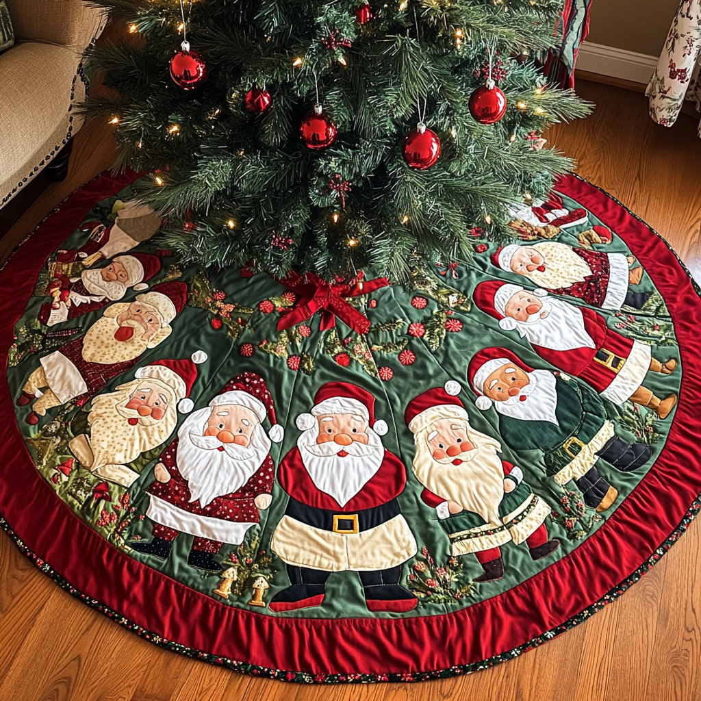 Holly Jolly Joy Christmas Quilted Tree Skirt Gnome Santa Claus Design Christmas Decor Ideas