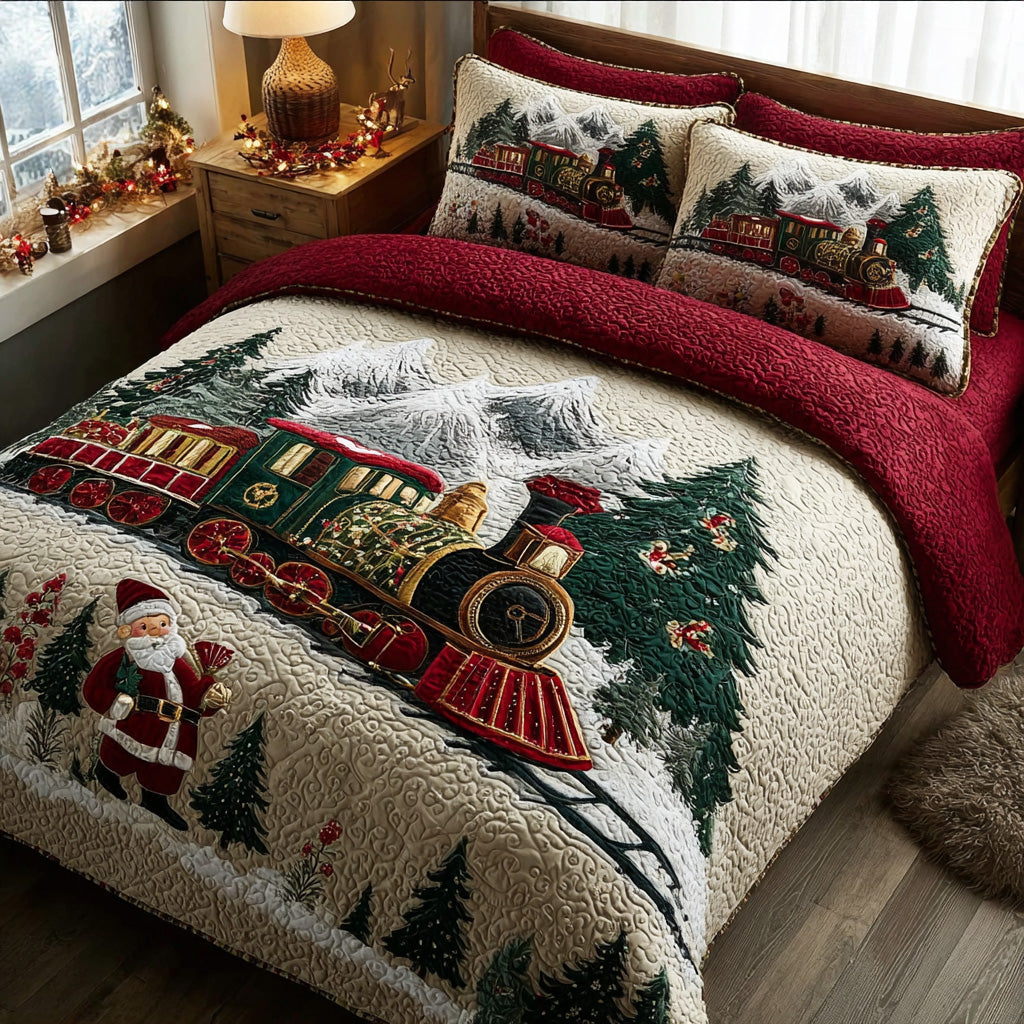 Holly Jolly Line Quilted Bedding Set Luxury Bedding Set with Pillow Covers Included
