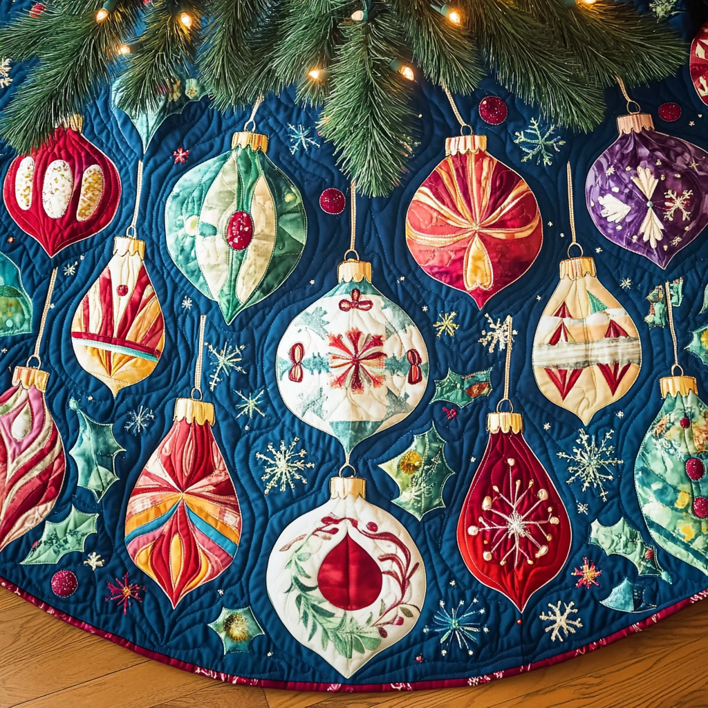 Holly Jolly Quilted Christmas Tree Skirt Christmas Tree Decor Best Xmas Gifts