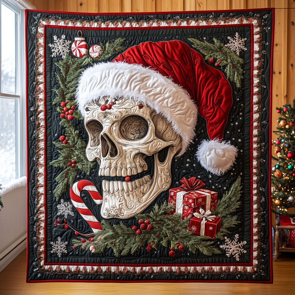 Holly Jolly Skull Quilt Blanket Queen Throws And Blankets Skull Christmas Gifts