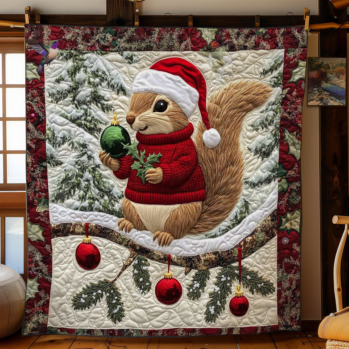 Holly Jolly Squirrel Holiday Xmas Quilt Blanket Christmas Gift Ideas For Her