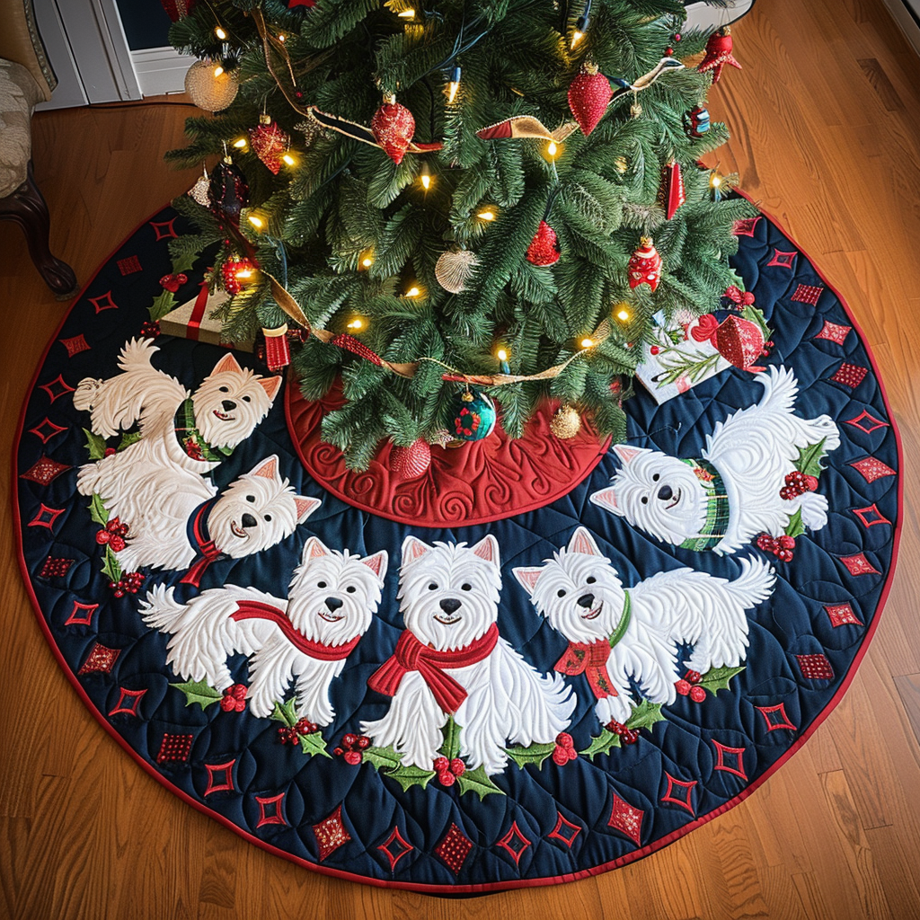Holly Jolly Westie Christmas Quilted Tree Skirt Perfect Merch Gift Tree Skirt for Holiday Season