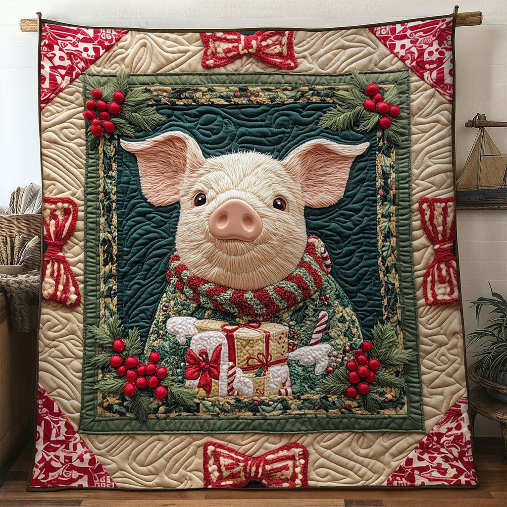 Holly Joy Pig Quilt Thoughtful Holiday Gift Featuring Quilt Blanket