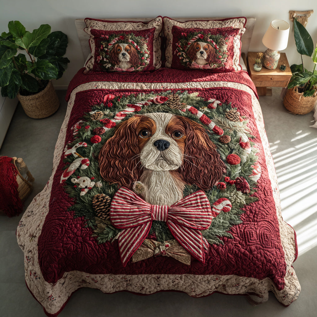 Holly King Charles Quilted Bedding Set Bed Room Decoration Top Gifts For Dog Lovers
