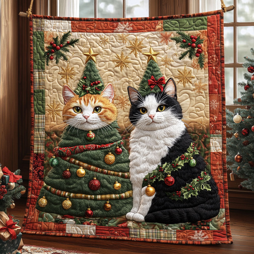 Holly Meows Quilted Blanket Throw Blankets For Couch Christmas Gifts For Her