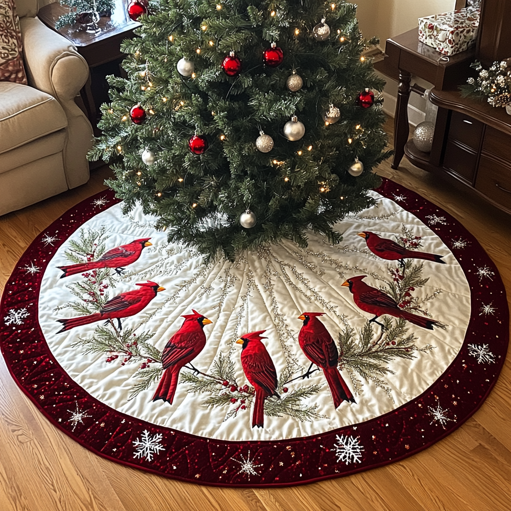 Holly Nest Quilted Tree Skirt Perfect Holiday Gift for Home Decor Lovers