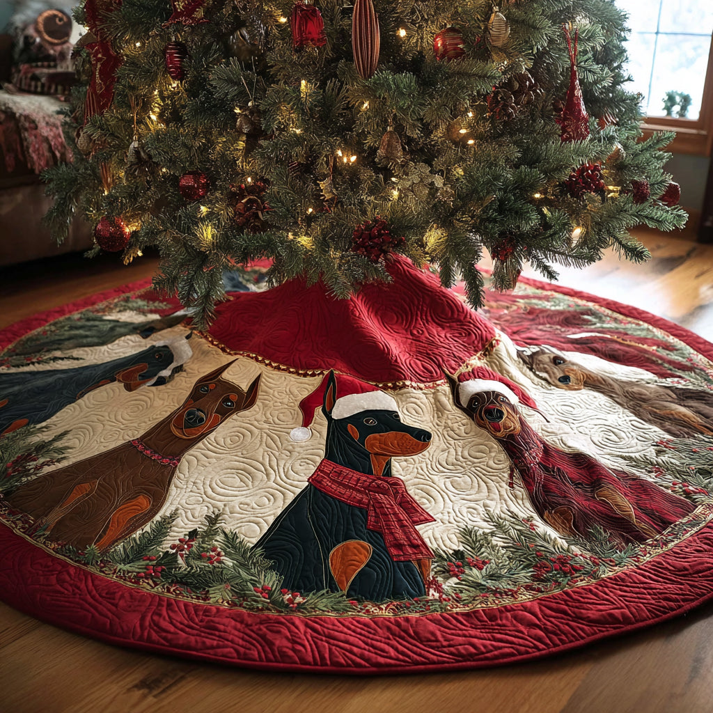 Holly Paws Christmas Quilted Tree Skirt Winter Holiday Decor Xmas Gifts For Dog Lovers