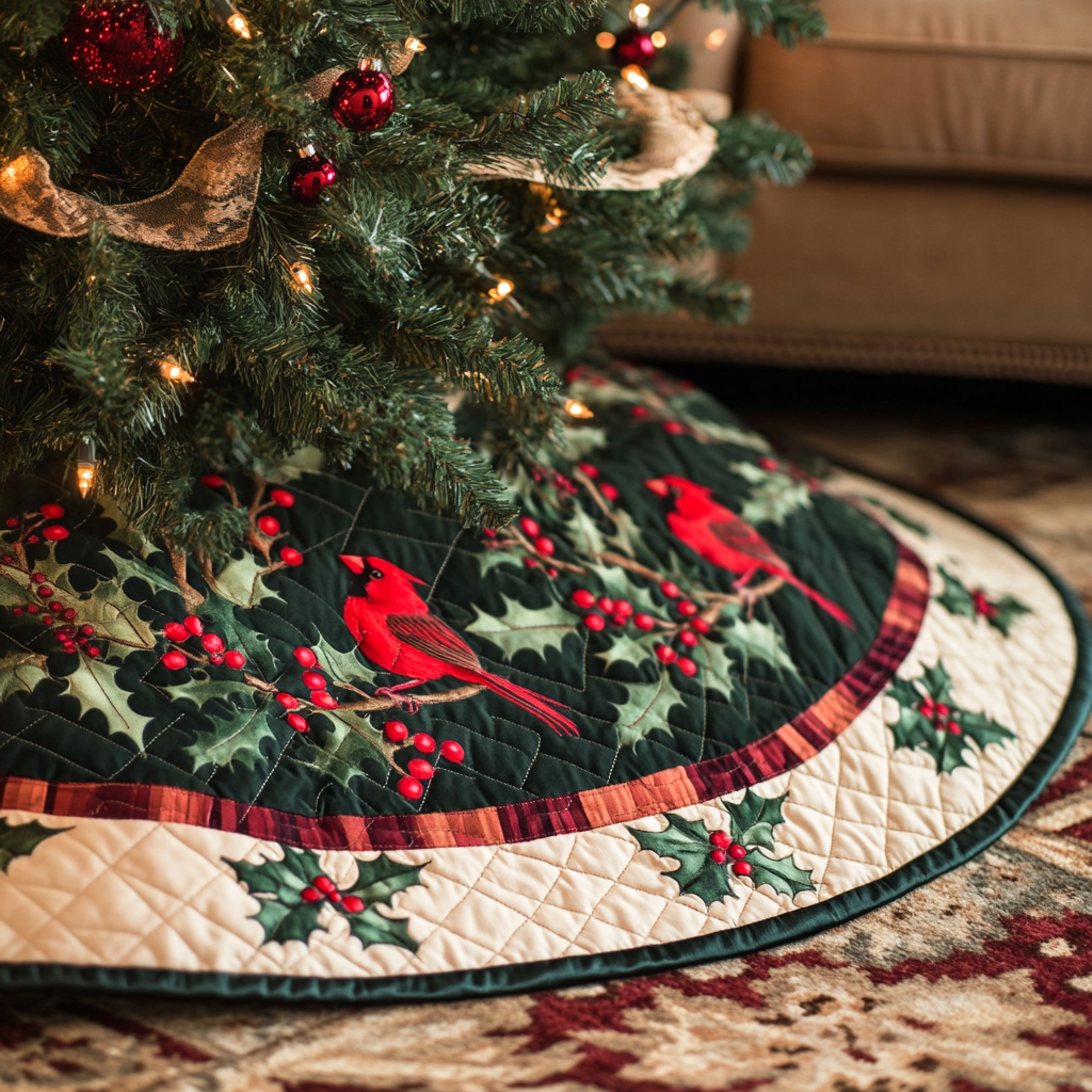 Holly Perch Quilted Tree Skirt Exclusive Holiday Tree Skirt Gift for Families