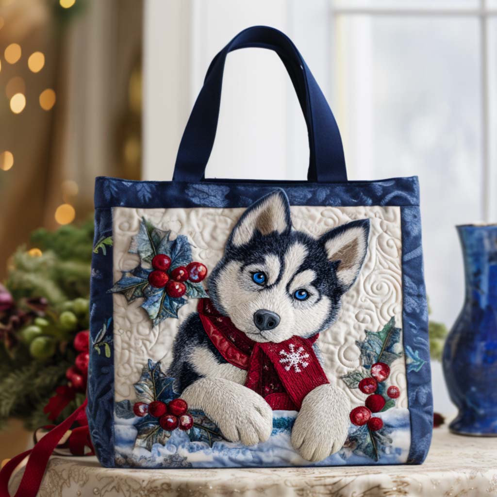 Holly Pup Quilted Tote Bag Funny Gifts For Dog Lovers