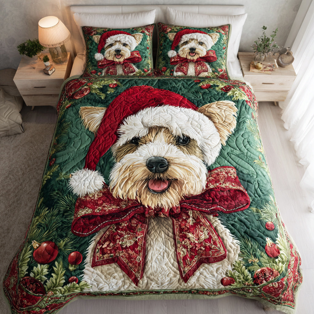 Holly Schnauzer Spirit Quilted Bedding Set Christmas Bedding Duvet Cover Xmas Gifts For Dog Lovers