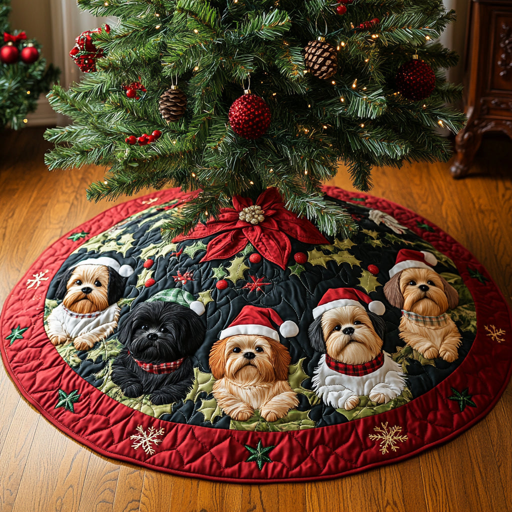 Holly Shih Tzu Christmas Quilted Tree Skirt Holiday Decorations Great Gifts For Dog Lovers