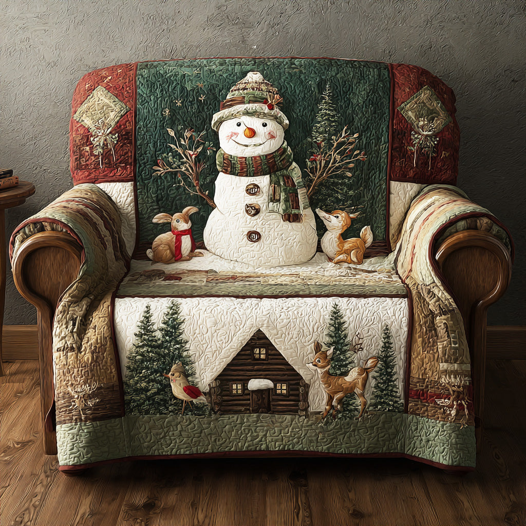Holly Snowlight Town Quilted Sofa Cover Holiday Couch Covers Snowman Themed Gifts