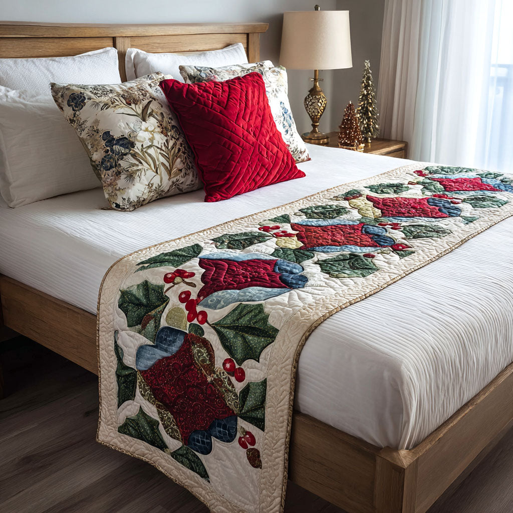 Holly Spark Quilted Bed Runner Christmas Bed Scarf Family Xmas Presents