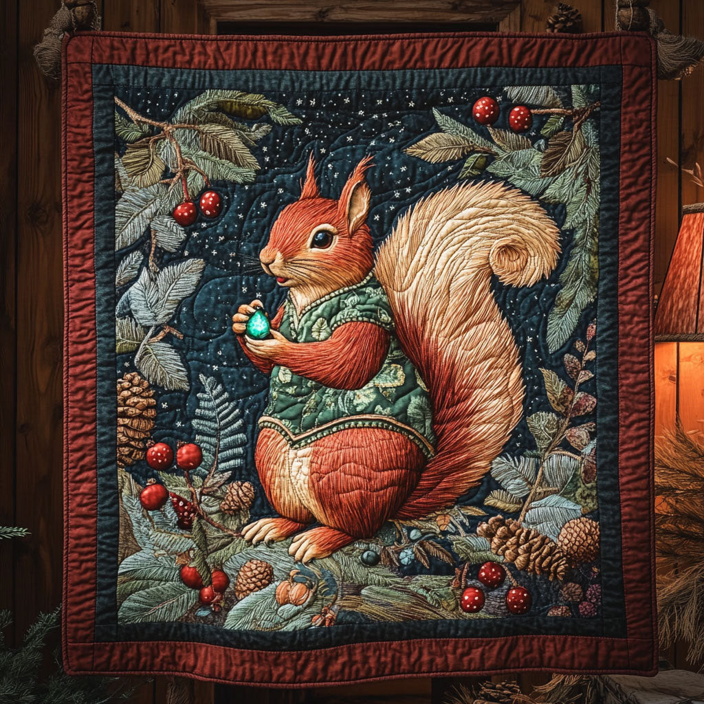 Holly Squirrel Quilt Blanket Perfect Gift For Friends and Family on Christmas Day