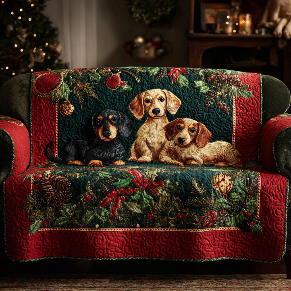 Holly Tail Companions Quilted Sofa Cover Santa Sofa Cover Dachshund Gifts For Dog Lovers
