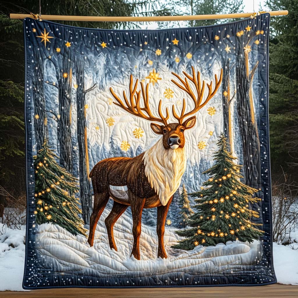 Holly Wreath Stag Quilted Blanket Reindeer Christmas Presents